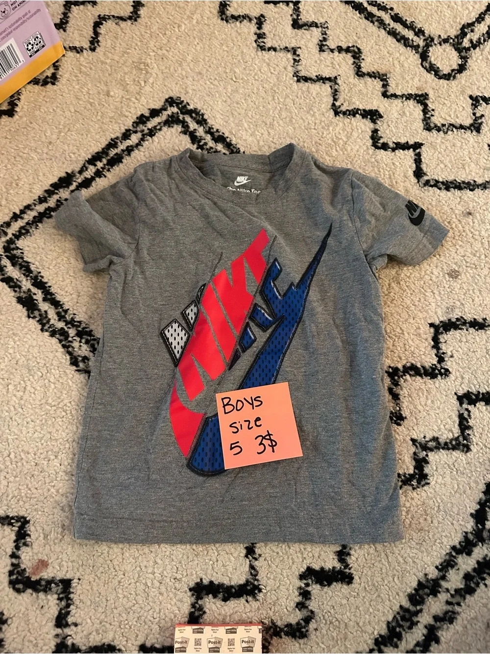 Nike Boys Grey Tee with Red & Blue Graphic Swoosh